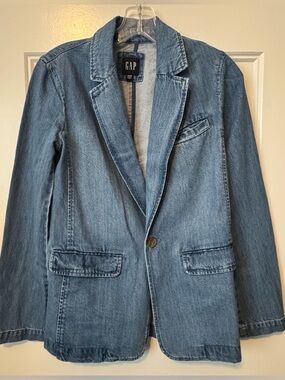 GAP Denim Blazer XXS Blue Jean Jacket Tailored Single Button Like New